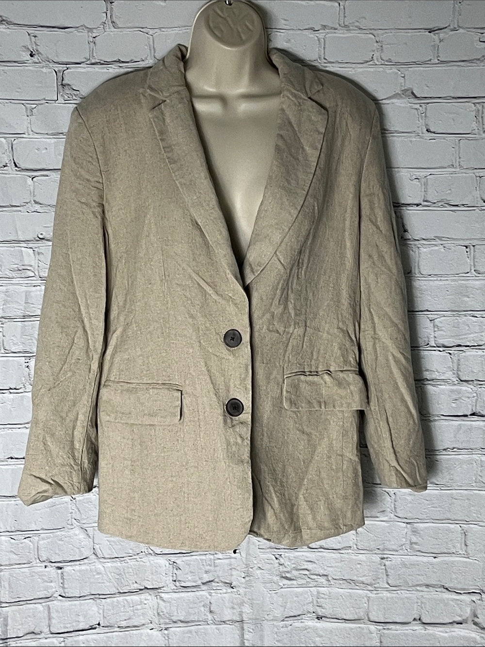 Neutral Linen-Blend Single-Breasted Blazer